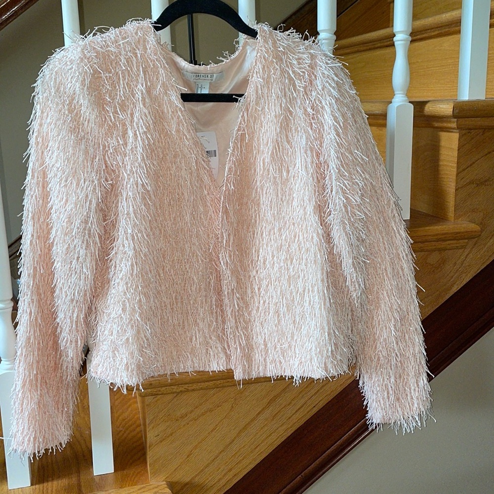 Brand new light pink sparkly fray jacket